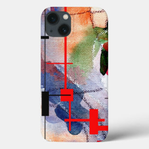 abstract art collage, mixed media and watercolor iPhone 13 case