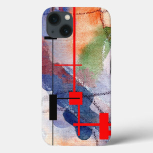 abstract art collage, mixed media and watercolor iPhone 13 case