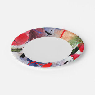 abstract art collage, mixed media and watercolor paper plate