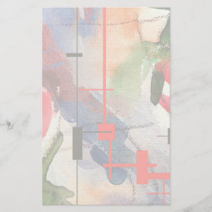 abstract art collage, mixed media and watercolor stationery