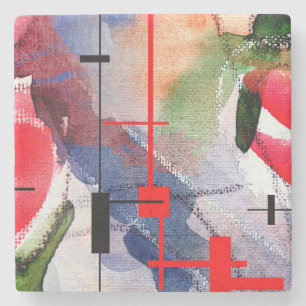 abstract art collage, mixed media and watercolor stone coaster