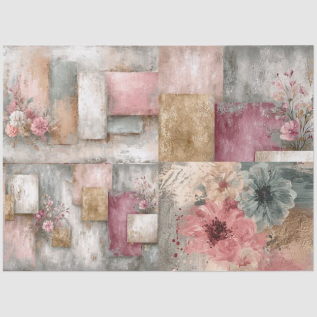 Abstract Art College Distressed Florals Decoupage Tissue Paper (Front)