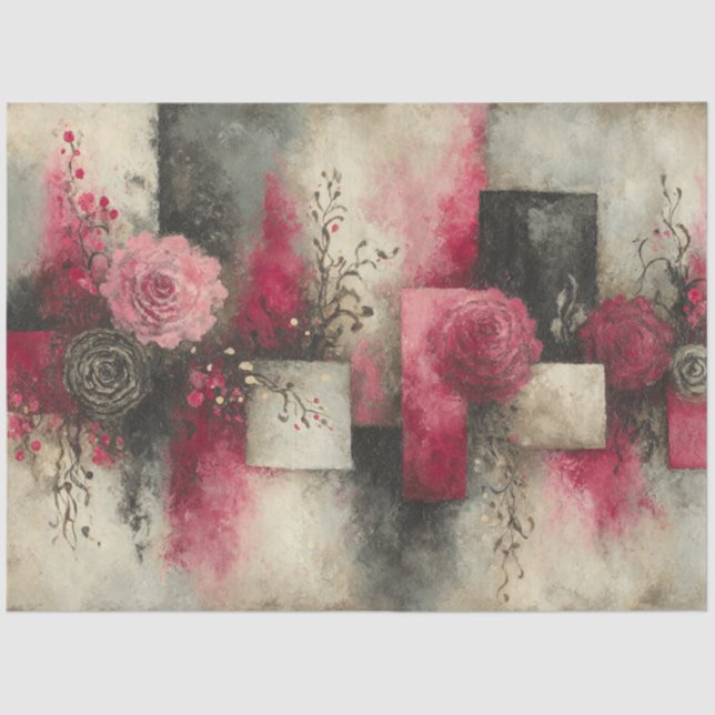 Abstract Art College Distressed Florals Decoupage Tissue Paper (Front)