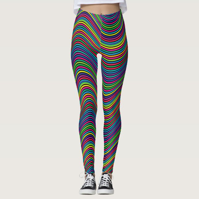 Abstract Art Colour Decorative Wavy Lines Leggings (Front)