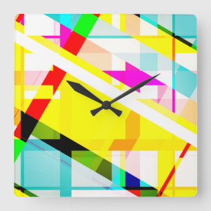 Abstract Art Colourful 1980s Style Square Wall Clock