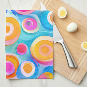 Abstract Art Colourful Circles NAME Fun Artist Tea Towel