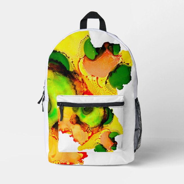 Abstract art colourful ink art printed backpack (Front)