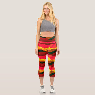 Abstract Art Colourful Red Black Yellow Cocktail  Capri Leggings