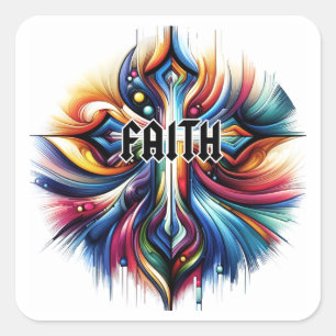 Abstract Art Cross Faith Square Sticker
