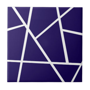 Abstract Art Dark Blue White Minimalism Ceramic Tile