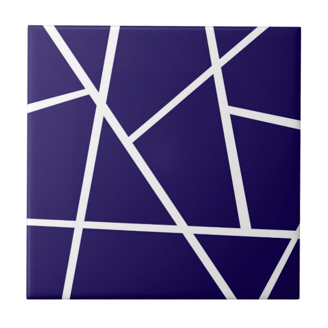 Abstract Art Dark Blue White Minimalism Ceramic Tile (Front)