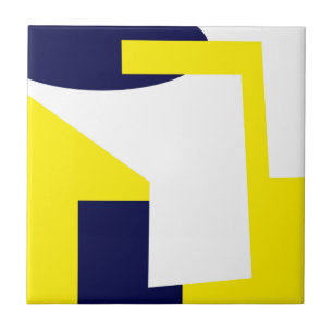 Abstract Art Dark Blue Yellow White Ceramic Tile