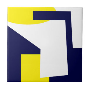 Abstract Art Dark Blue Yellow White Ceramic Tile