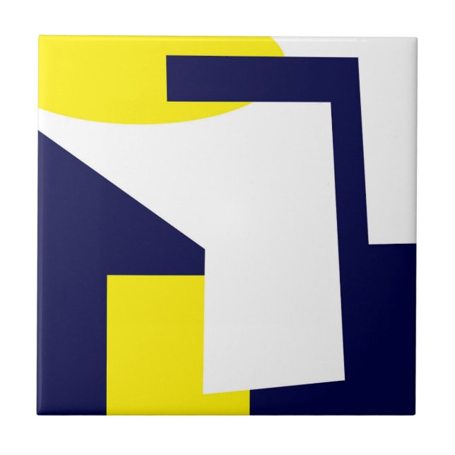 Abstract Art Dark Blue Yellow White Ceramic Tile (Front)
