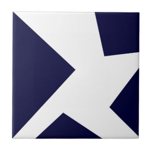 Abstract Art Dark Royal Blue White Ceramic Tile