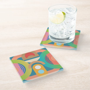 Abstract Art Deco Modern Colourful Glass Coaster