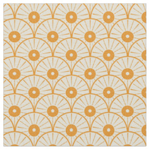 Abstract Art Deco Sun Pattern Orange Fabric