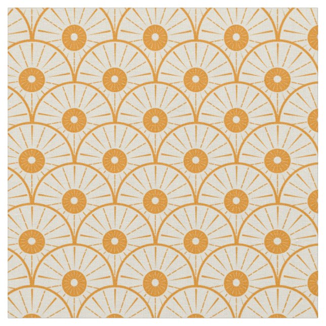 Abstract Art Deco Sun Pattern Orange Fabric (Close Up)