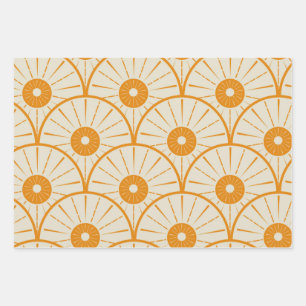 Abstract Art Deco Sun Pattern Orange  Wrapping Paper Sheet