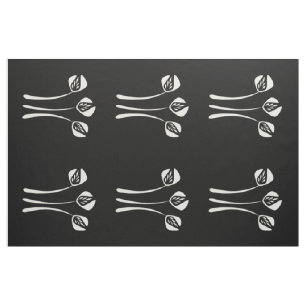 Abstract Art Deco White Black Floral Pattern Fabric