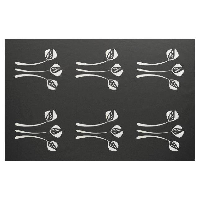 Abstract Art Deco White Black Floral Pattern Fabric (Yard)