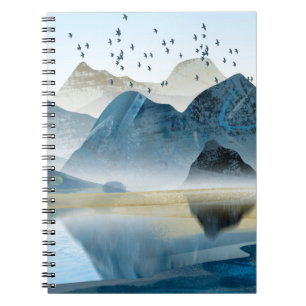 Abstract art decorative background. Mountains and Notebook