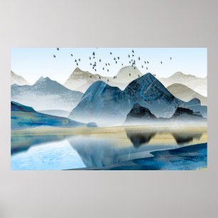 Abstract art decorative background. Mountains and Poster