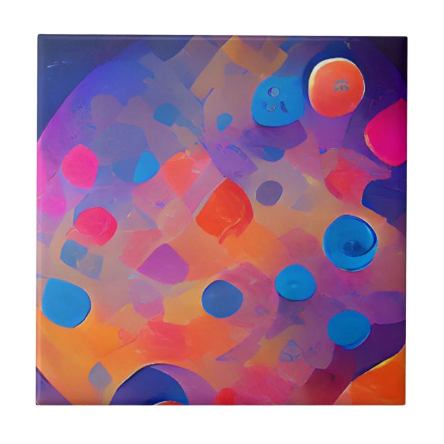 Abstract art dots colourful ceramic tile (Front)