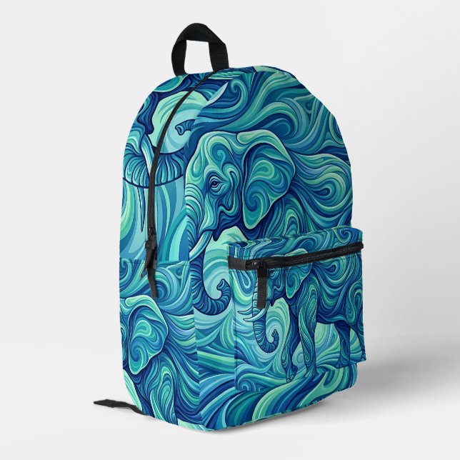 Abstract Art Elephant Blue Gradient Backpack (Back Corner Left)