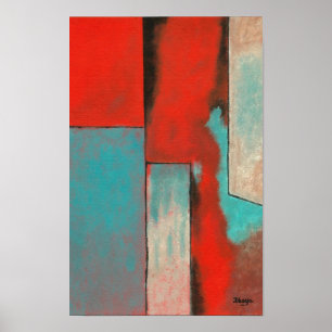 Abstract Art Expressionist Red Aqua Teal Black Poster