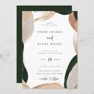 Abstract Art Frame Green Gold Wedding Invitation