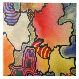 Abstract art free form design mostly warm colours ceramic tile