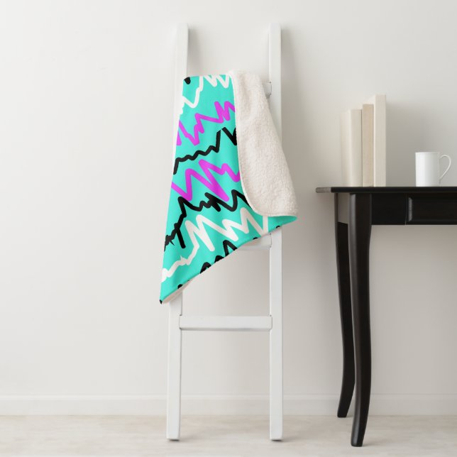 Abstract Art Funky Colourful ZigZags Throw Blanket (In Situ)