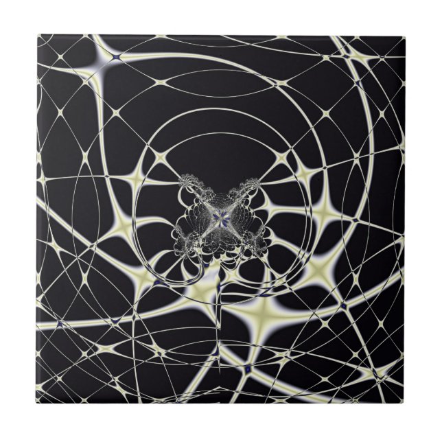 Abstract Art Golden Spiderweb Ceramic Tile (Front)