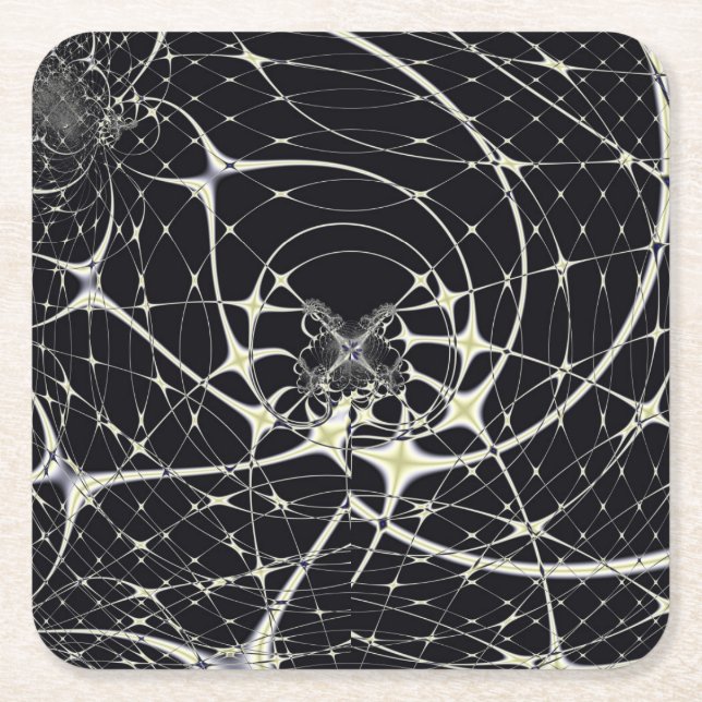 Abstract Art Golden Spiderweb Square Paper Coaster (Front)