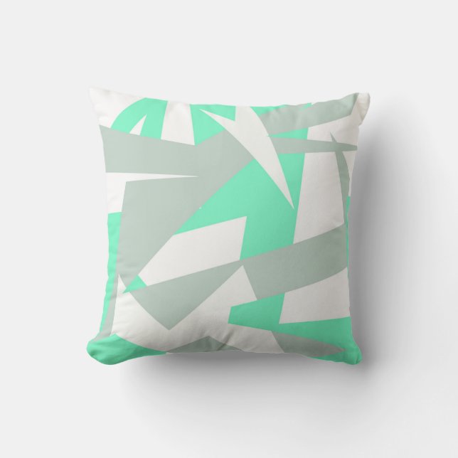 Abstract Art Grey WhiteTurquoise Pastel Cushion (Front)