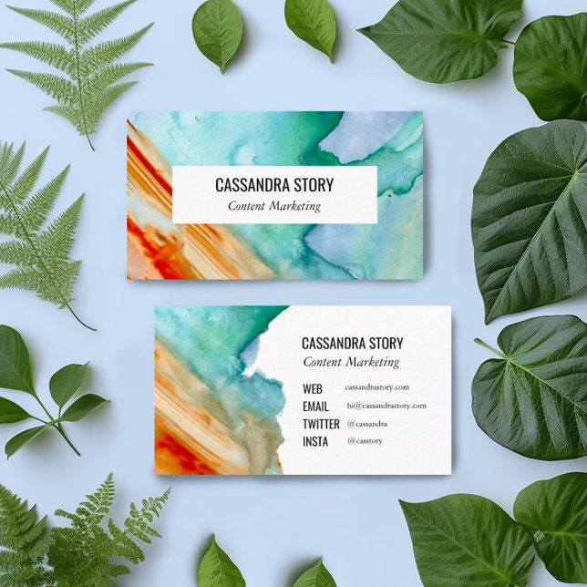 Abstract Art Hand Painted Brushstrokes Teal Red Business Card (Creator Uploaded)