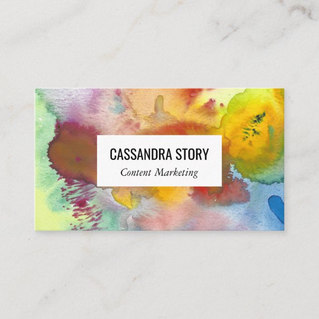 Abstract art hand painted watercolor splashes business card (Front)