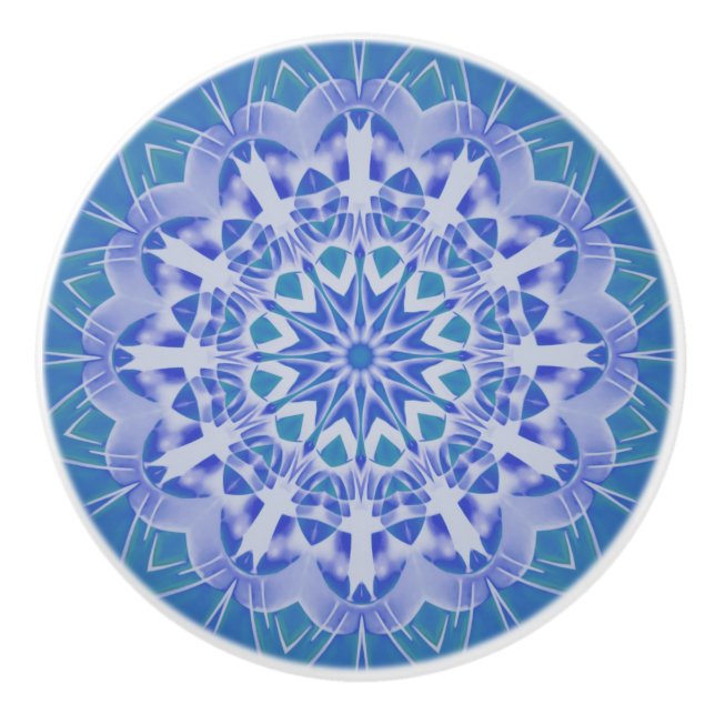 Abstract Art Handpainted Blue Teal Mandala Ceramic Ceramic Knob (Front)