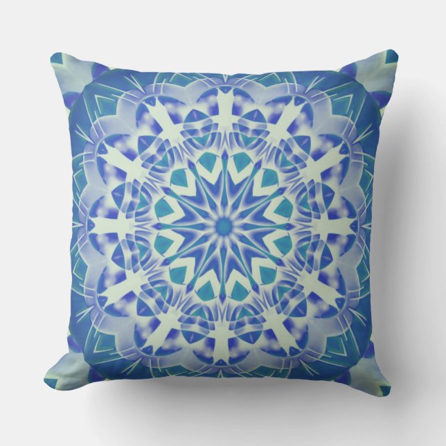 Abstract Art Handpainted Blue Teal Mandala Outdoor Cushion (Front)