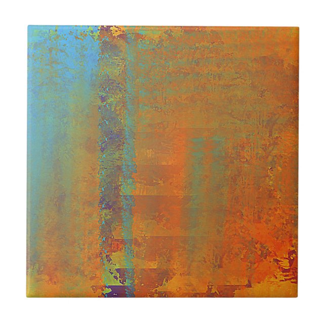 Abstract Art in Aqua, Copper, Gold Ceramic Tile (Front)