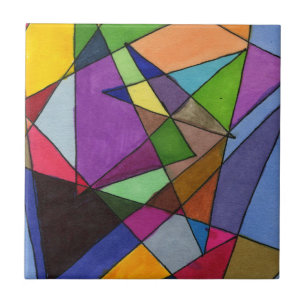 Abstract art in mostly acute angles vivid colours ceramic tile