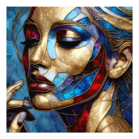 Abstract art in stained glass of a woman's face
