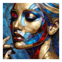 Abstract art in stained glass of a woman's face