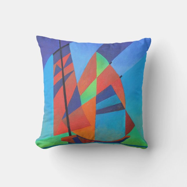 Abstract Art Junk Boat Against Deep Blue Sky Cushion (Front)
