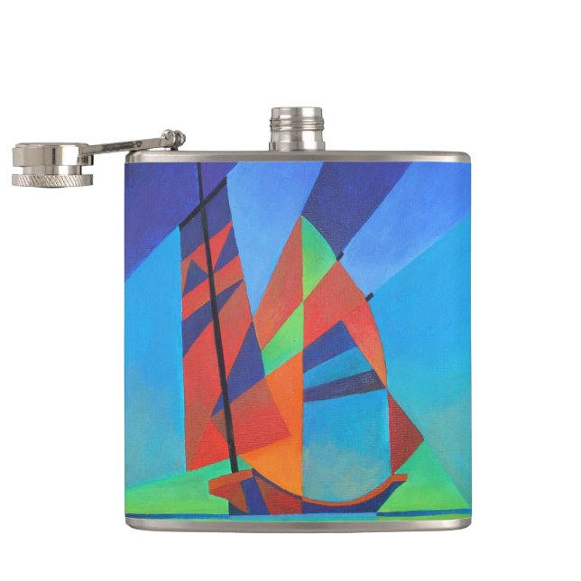 Abstract Art Junk Boat Against Deep Blue Sky Hip Flask (Opened)