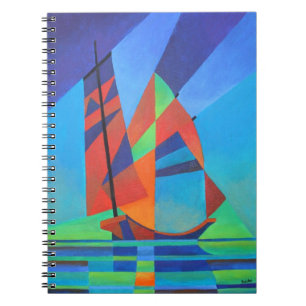 Abstract Art Junk Boat Against Deep Blue Sky Notebook