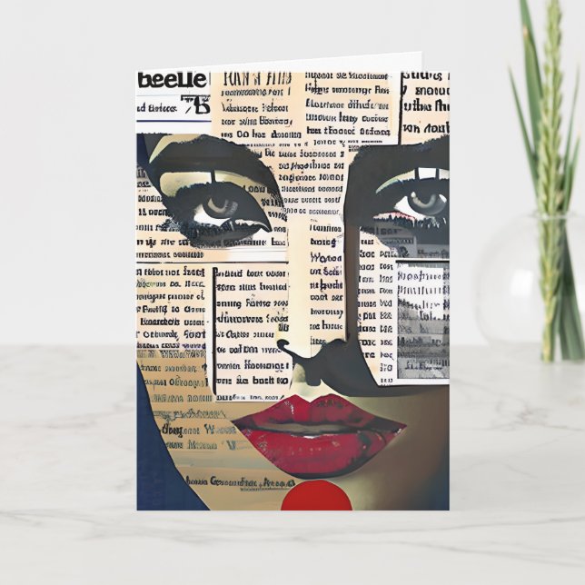 Abstract Art | Lady's Face Digital Text Art Holiday Card (Front)