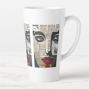 Abstract Art   Lady's Face Digital Text Art Latte Mug