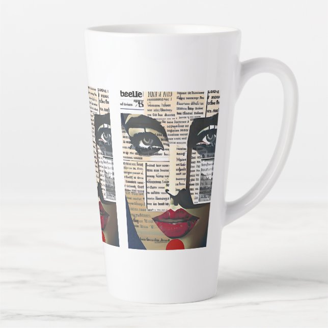 Abstract Art | Lady's Face Digital Text Art Latte Mug (Right)